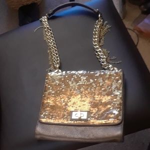 Alexisuospny gold sequin purse chain